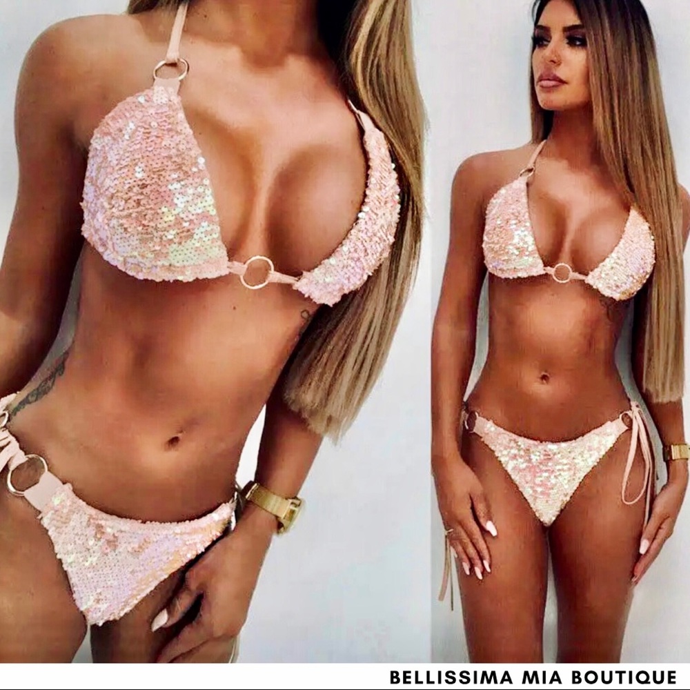50% OFF👇🏻- Soft Pink Sequin Bikini